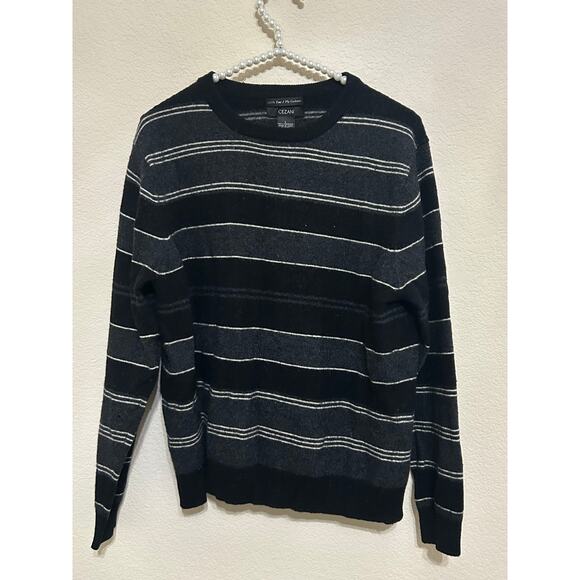 Cezani Cashmere Sweater Men's Size Large 2 Ply Neutral Striped Pullover Top - Picture 1 of 8